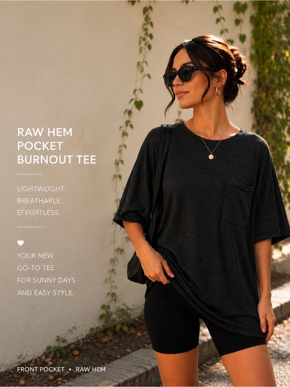 🆕 Ash Black Oversized Raw Hem Sheer Burnout Pocket Tee S/M, L/XL🔥